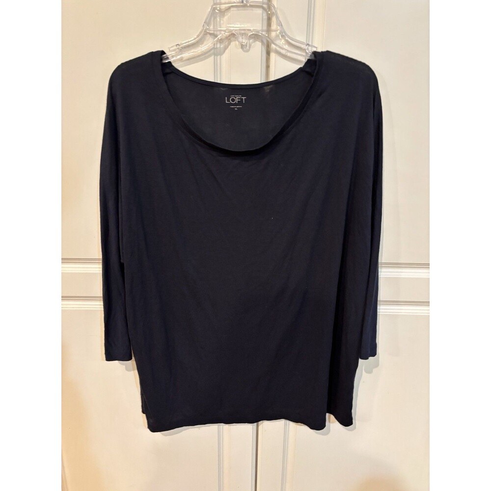 LOFT Women’s Black 3/4 sleeve scoop neck top Size XL lightweight